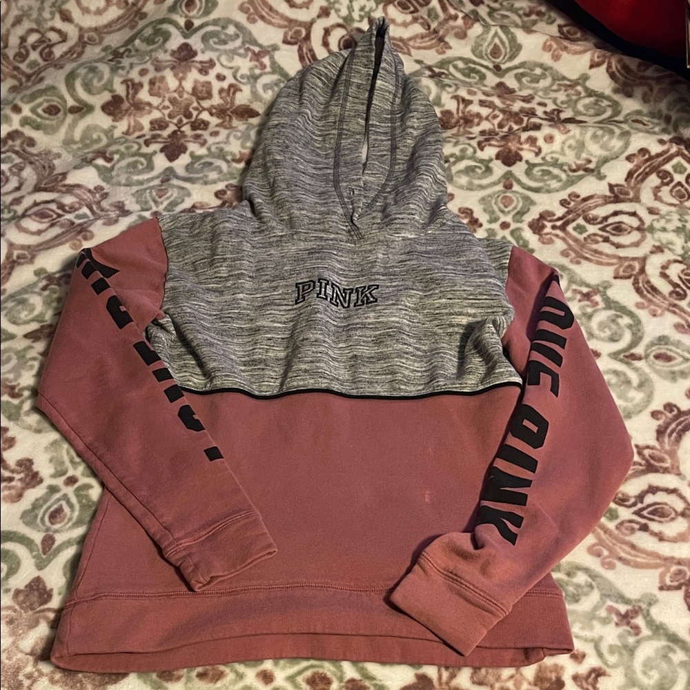 PINK Victoria's Secret Gray and Pink Hoodie